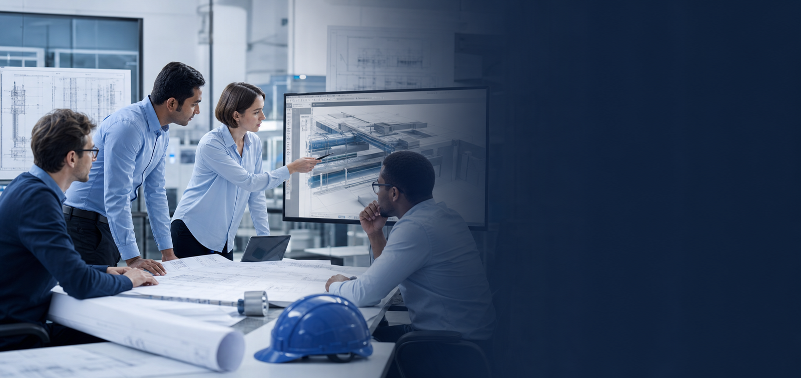 MEP engineers reviewing building services plans